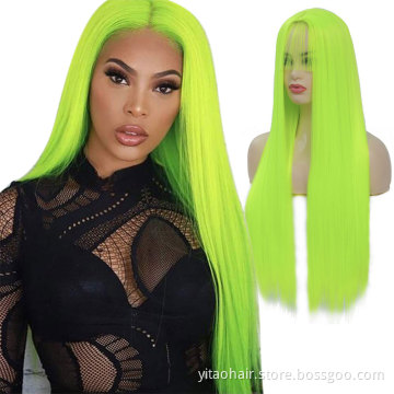 Fluorescent Green Long Straight Synthetic Non Lace Front Wigs Light Green Wig Middle Part Pastel Cosplay  Wigs for Black Women